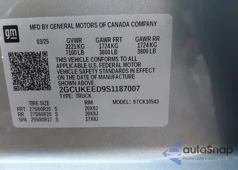 2025 Chevrolet Silverado 1500 4Wd Short Bed Rst z USA, uszkodzony, nr VIN 2GCUKEED9S1187007